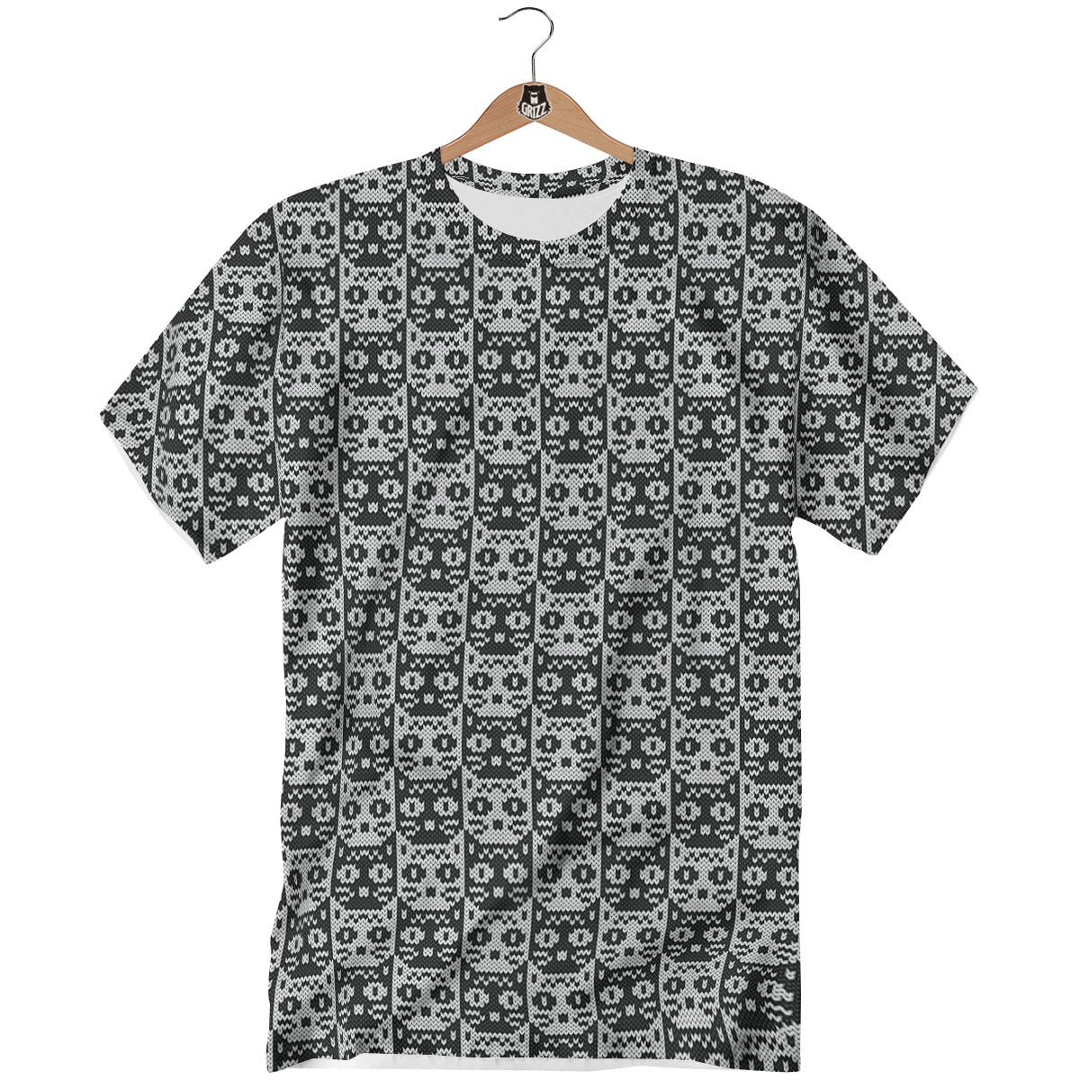 Knitted Black Cat Print Pattern T-Shirt-grizzshop