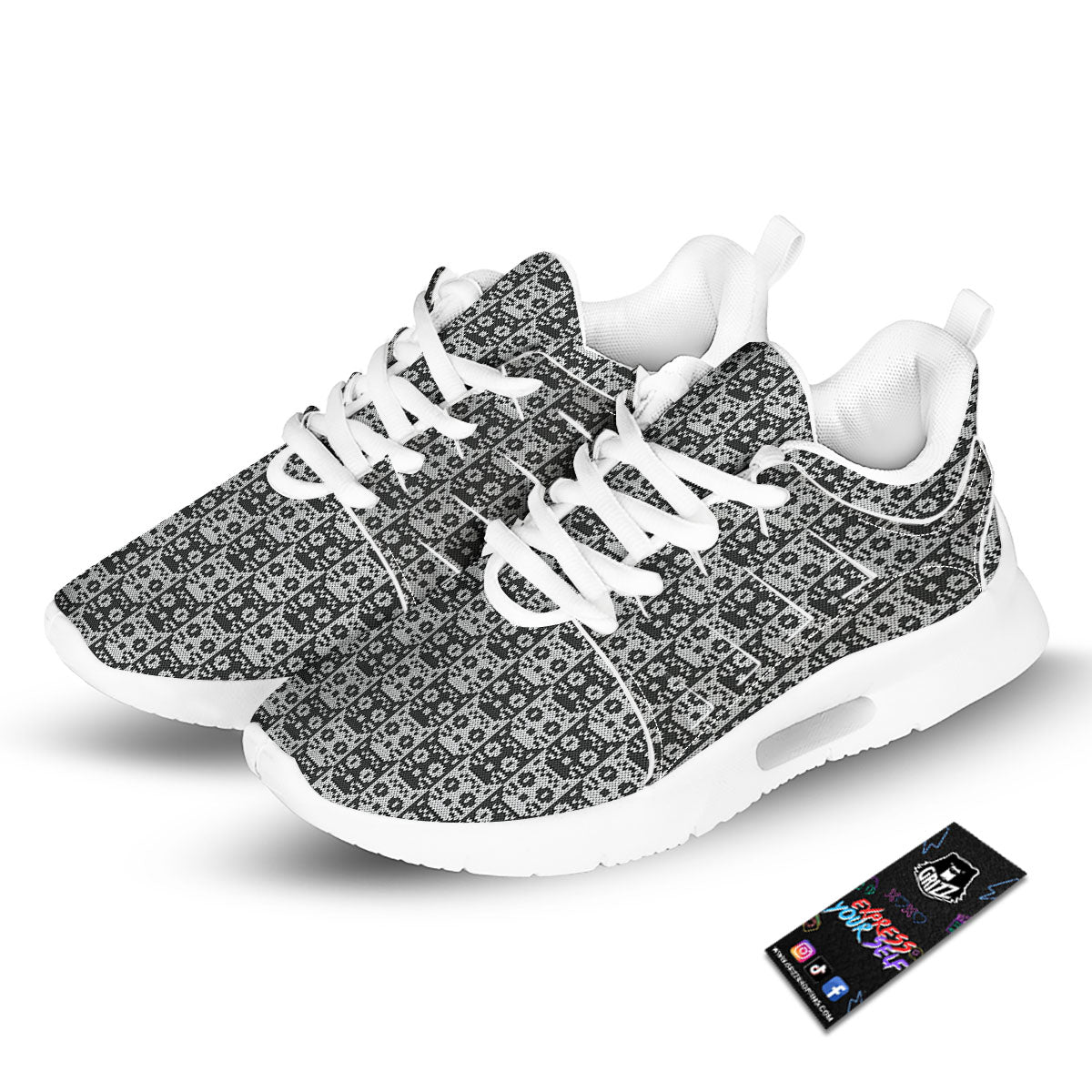 Knitted Black Cat Print Pattern Tennis Shoes-grizzshop