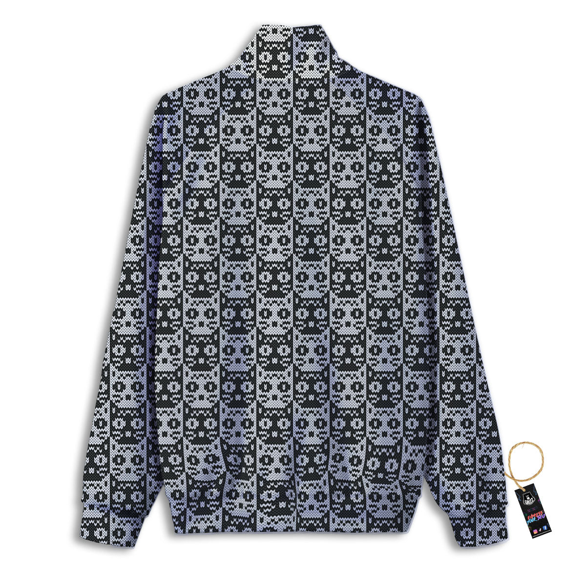 Knitted Black Cat Print Pattern Track Jacket-grizzshop
