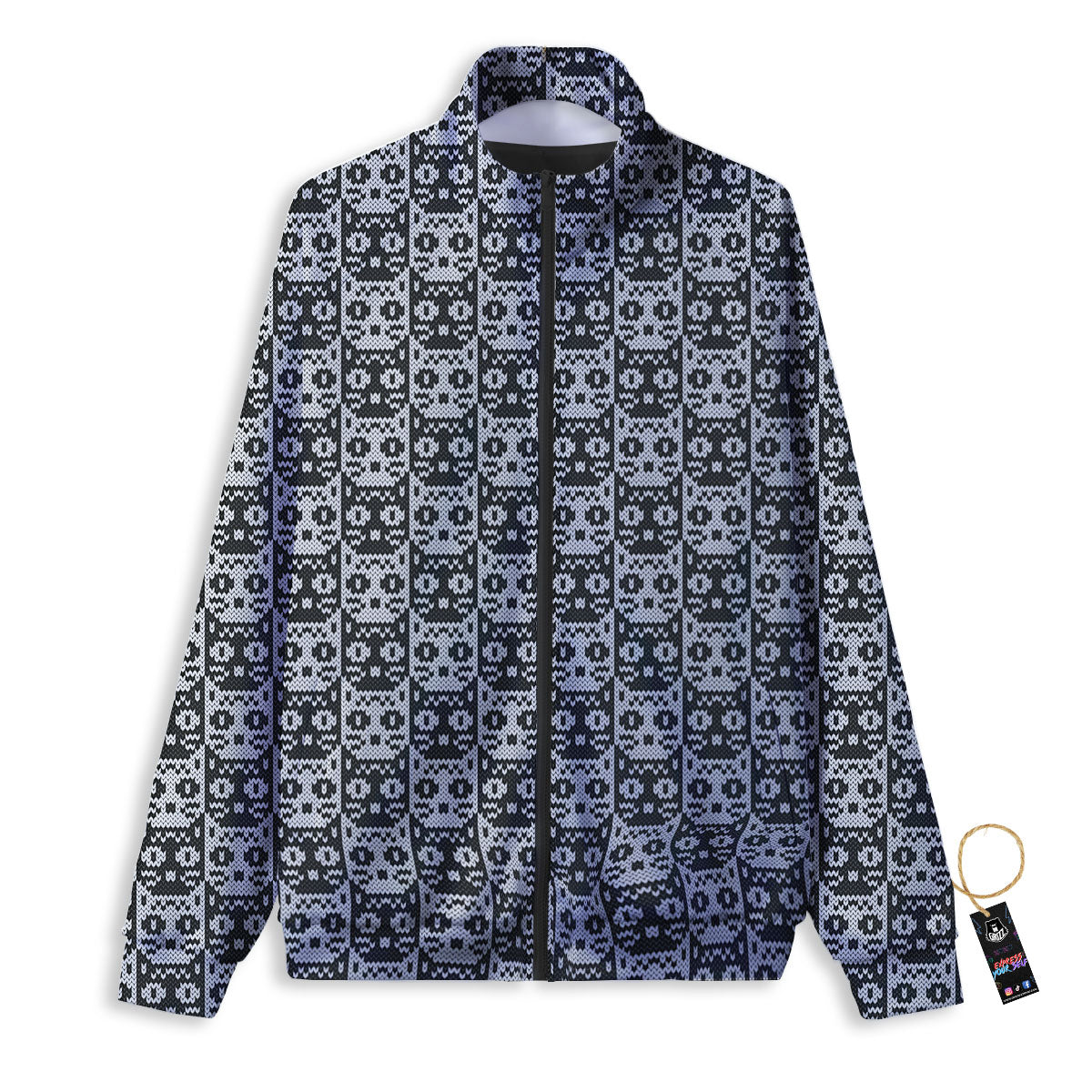 Knitted Black Cat Print Pattern Track Jacket-grizzshop