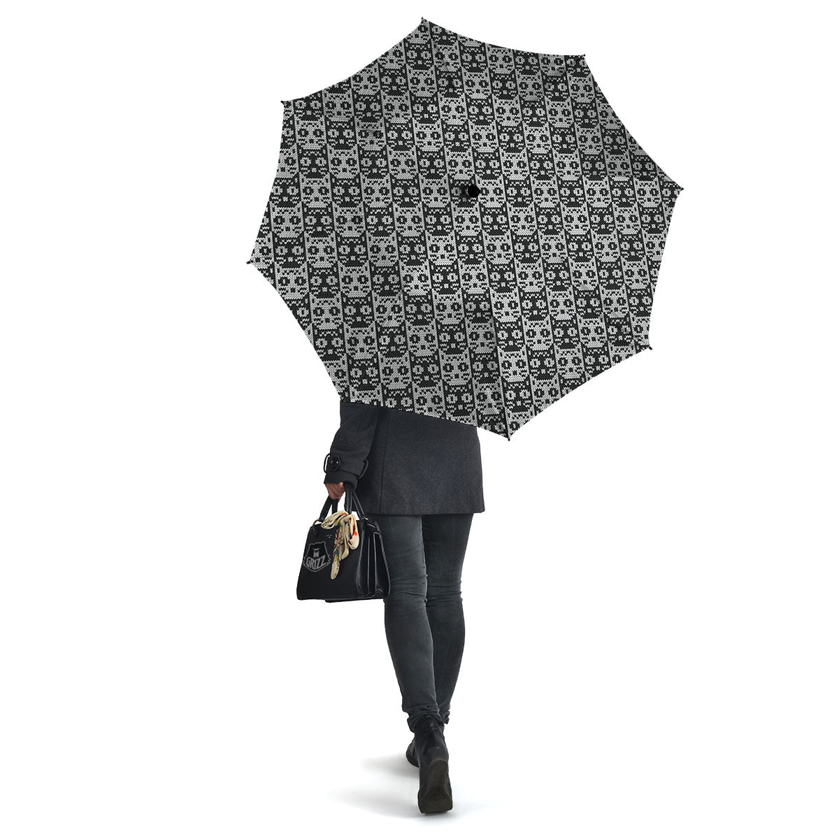 Knitted Black Cat Print Pattern Umbrella-grizzshop