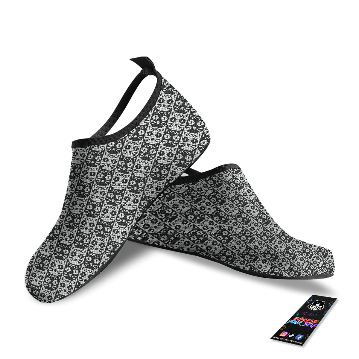 Knitted Black Cat Print Pattern Water Shoes-grizzshop