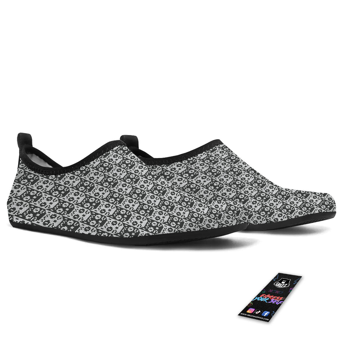 Knitted Black Cat Print Pattern Water Shoes-grizzshop