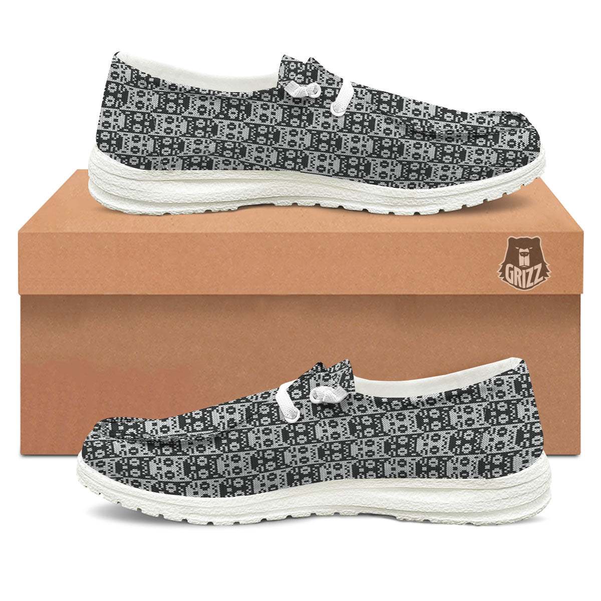 Knitted Black Cat Print Pattern White Loafers-grizzshop
