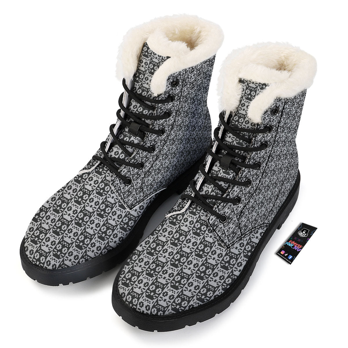 Knitted Black Cat Print Pattern Winter Boots-grizzshop