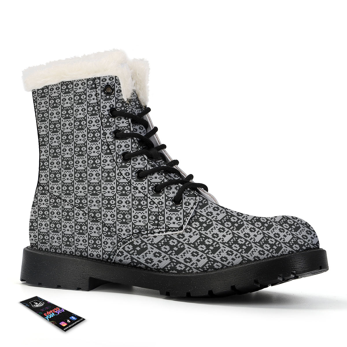 Knitted Black Cat Print Pattern Winter Boots-grizzshop