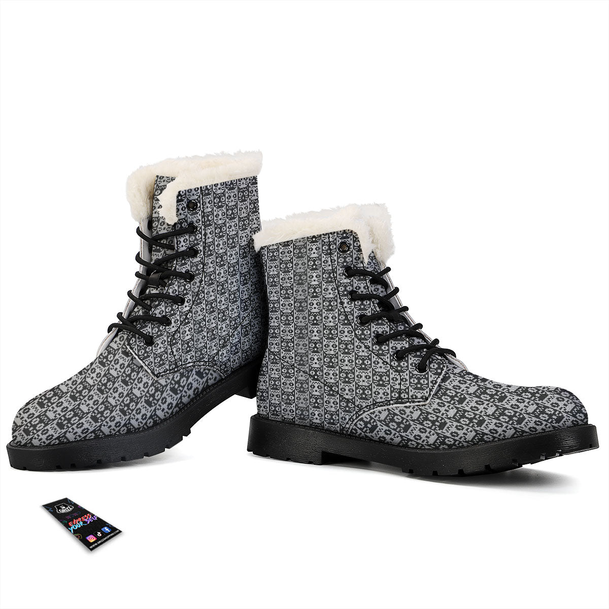 Knitted Black Cat Print Pattern Winter Boots-grizzshop