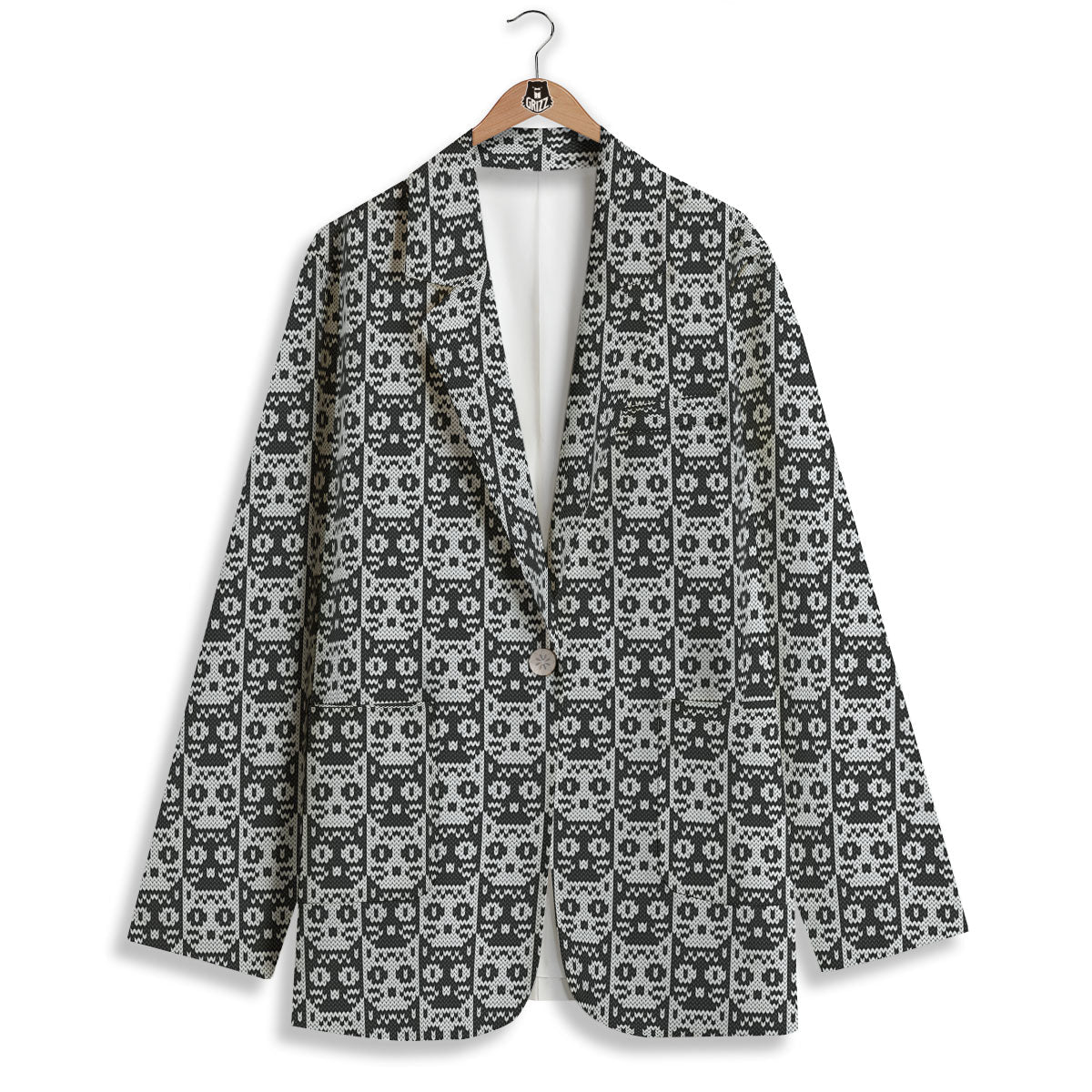 Knitted Black Cat Print Pattern Women's Blazer-grizzshop