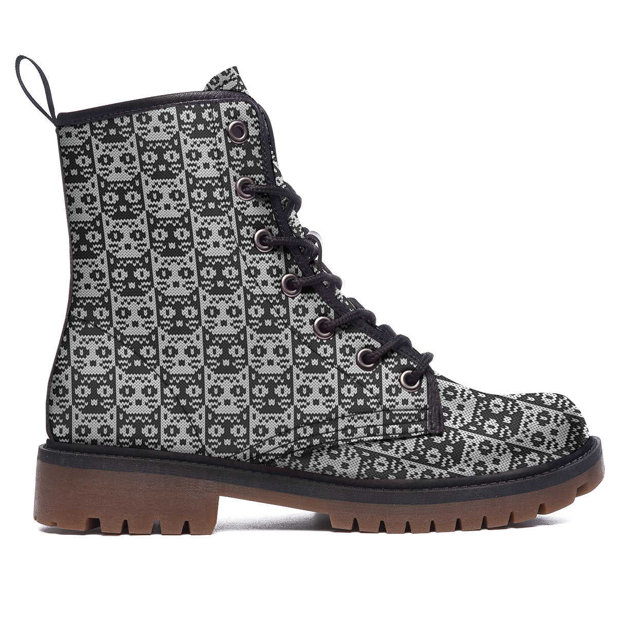 Knitted Black Cat Print Pattern Work Boots-grizzshop