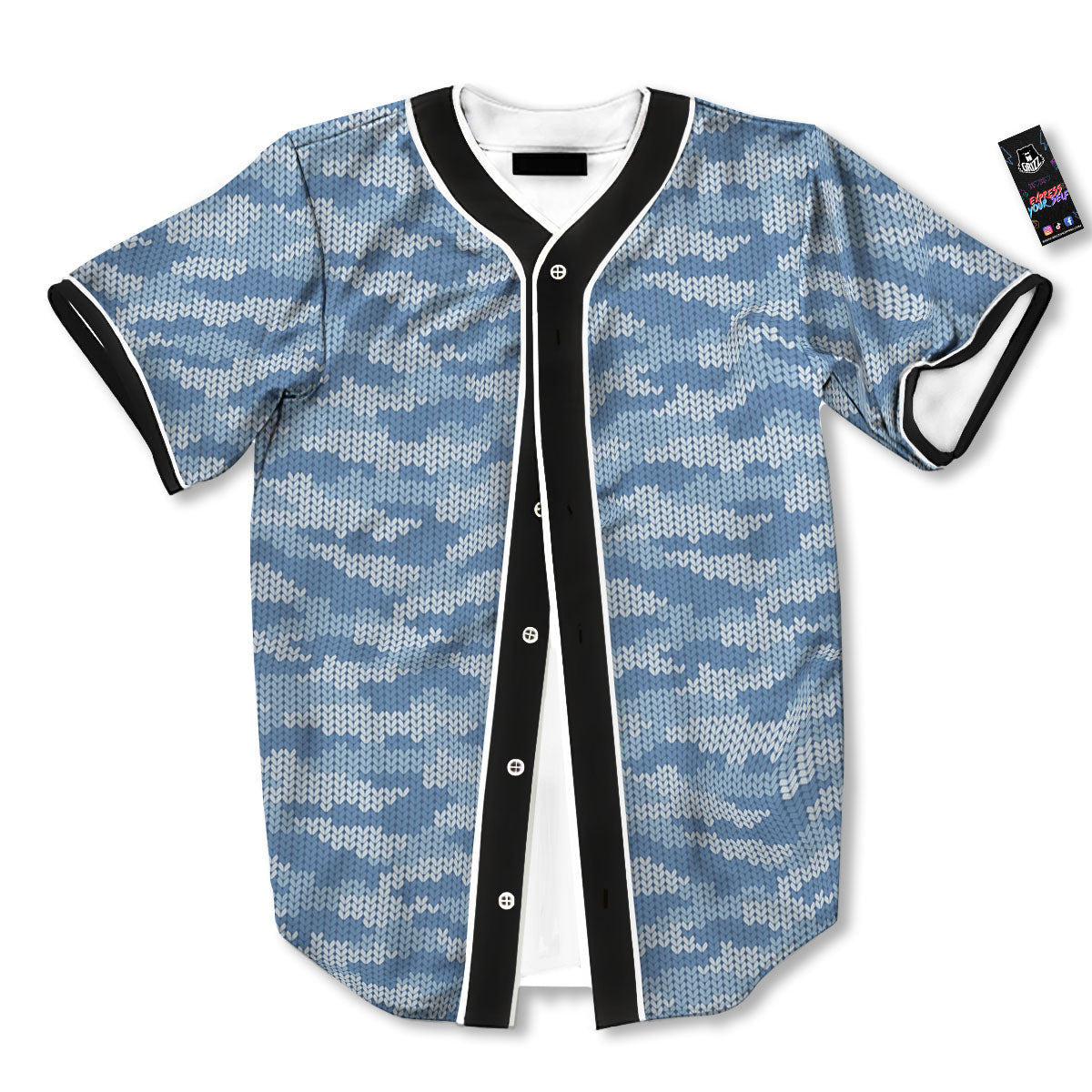 Knitted Blue Camouflage Print Pattern Baseball Jersey-grizzshop