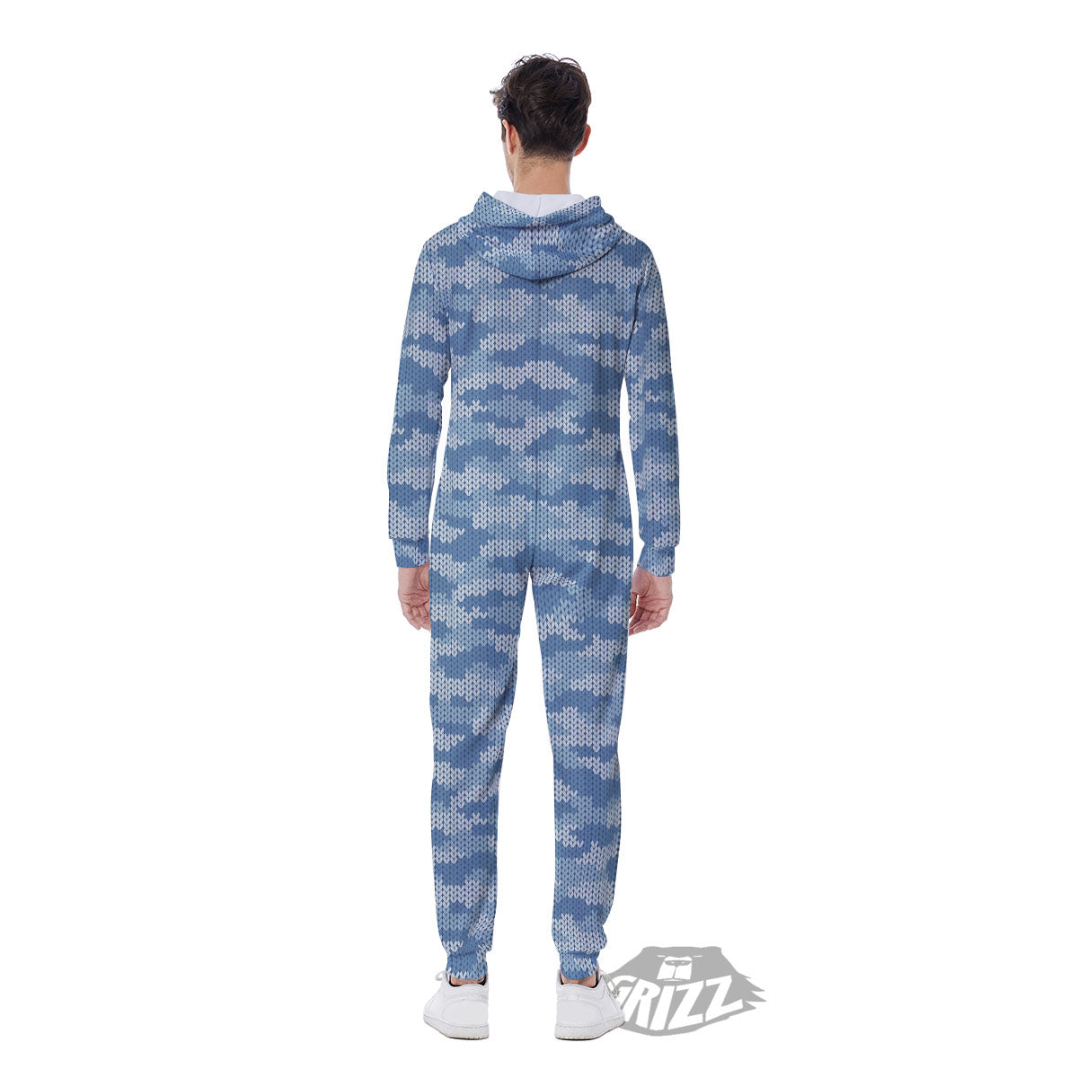 Knitted Blue Camouflage Print Pattern Men's Jumpsuit-grizzshop