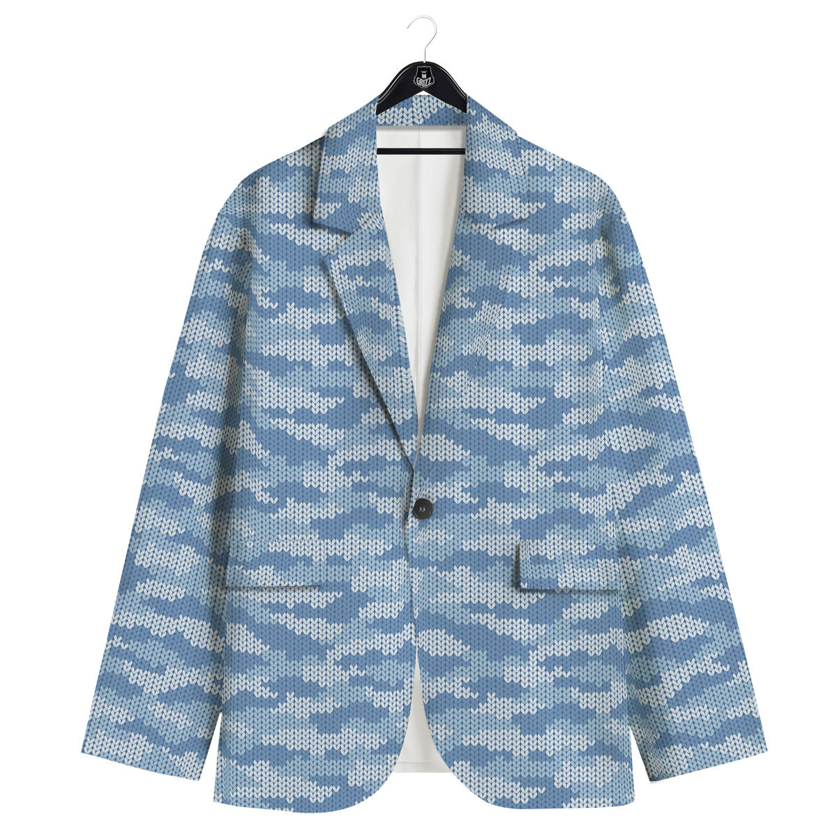 Knitted Blue Camouflage Print Pattern Men's Sport Coat-grizzshop