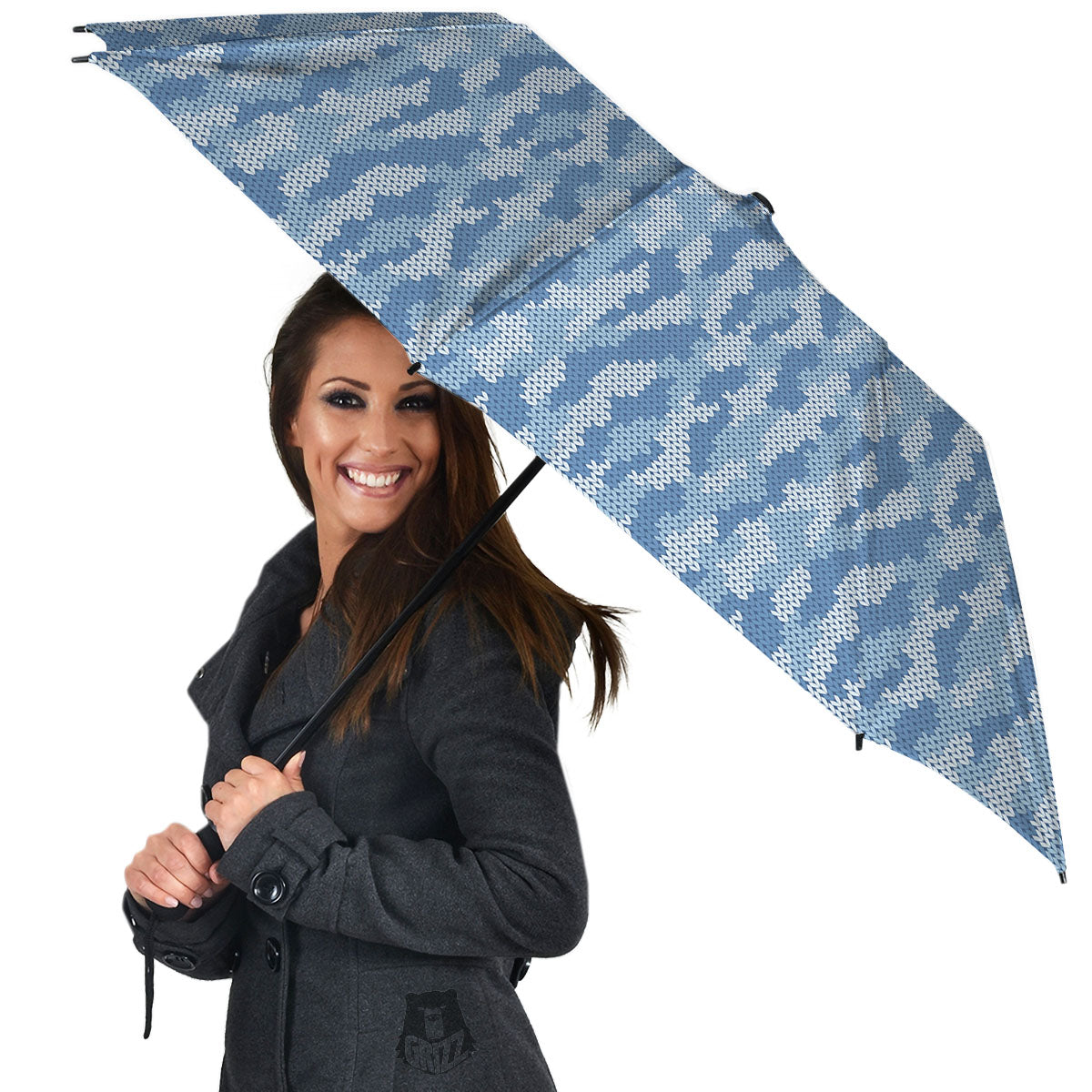 Knitted Blue Camouflage Print Pattern Umbrella-grizzshop