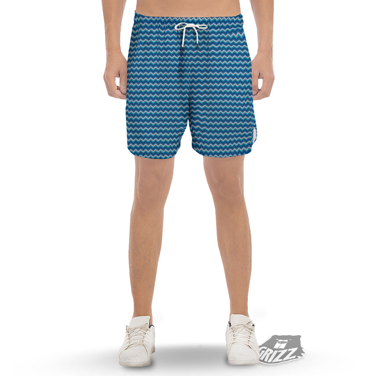 Knitted Blue Chevron Print Pattern Men's Gym Shorts-grizzshop