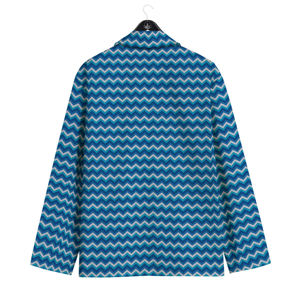 Knitted Blue Chevron Print Pattern Men's Sport Coat-grizzshop