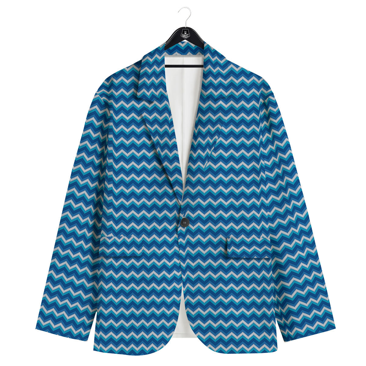 Knitted Blue Chevron Print Pattern Men's Sport Coat-grizzshop