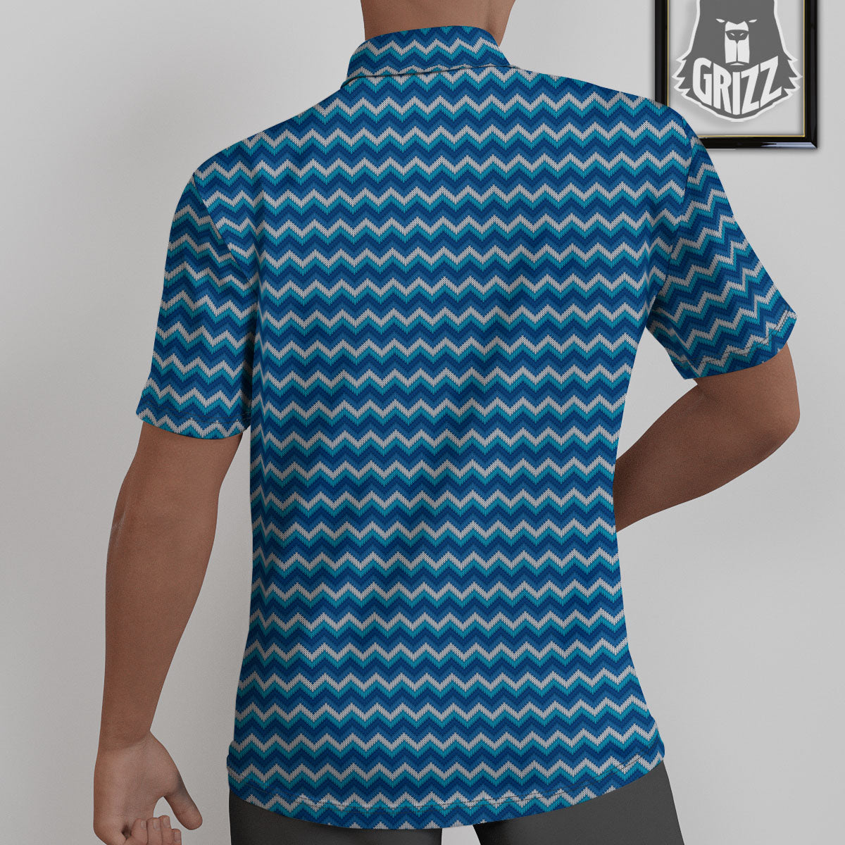 Knitted Blue Chevron Print Pattern Untucked Shirts-grizzshop