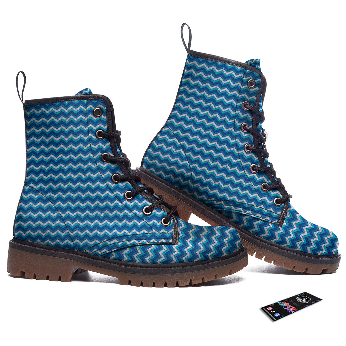 Knitted Blue Chevron Print Pattern Work Boots-grizzshop