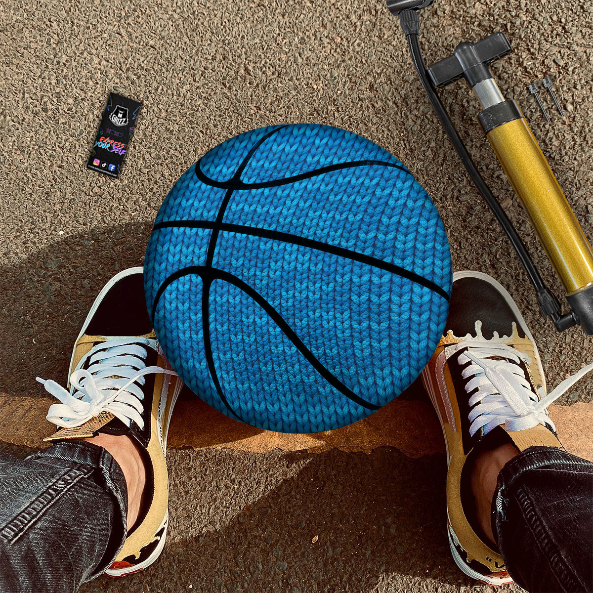 Knitted Blue Print Pattern Basketball-grizzshop