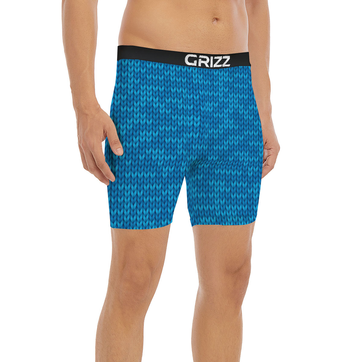 Knitted Blue Print Pattern Boxer Briefs-grizzshop