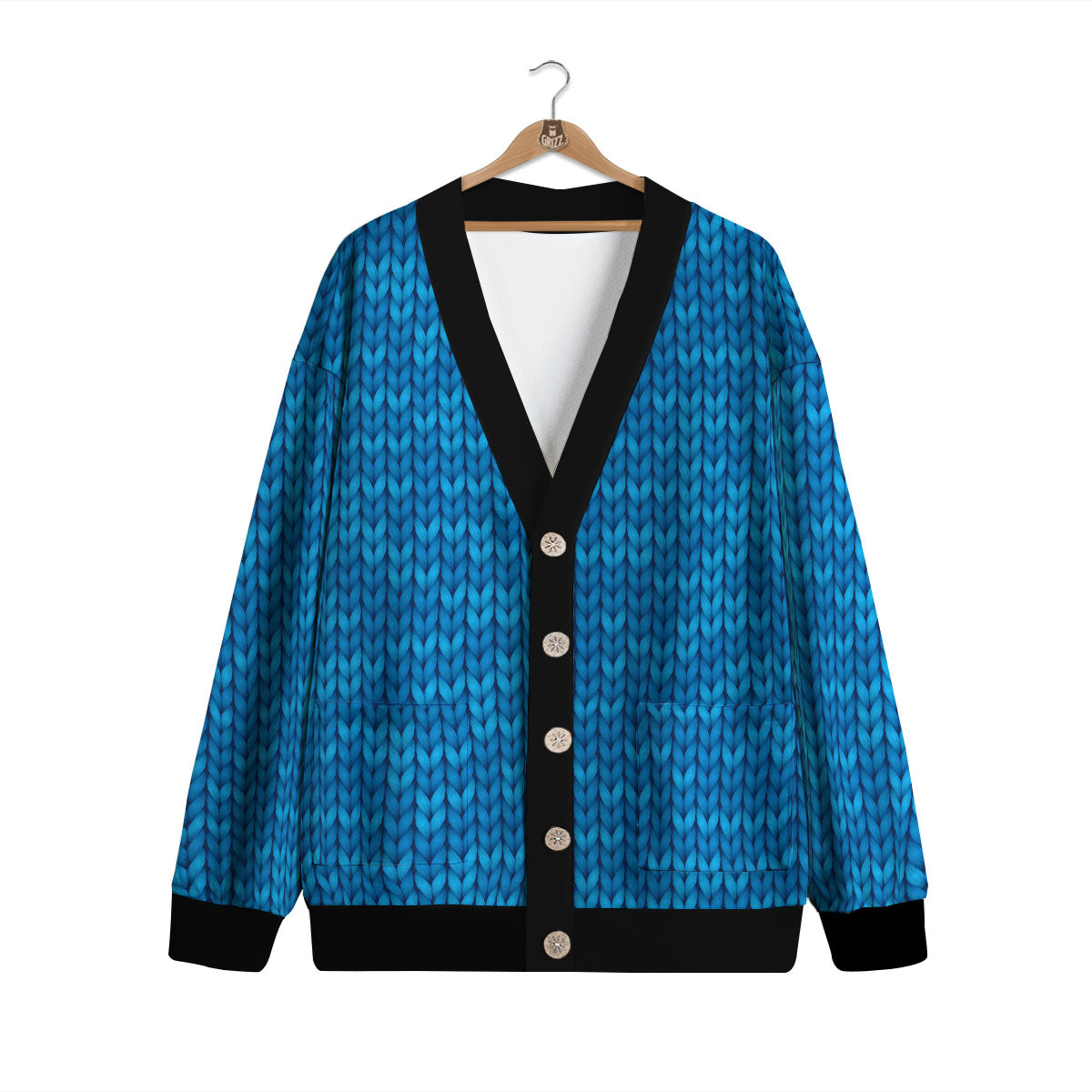 Knitted Blue Print Pattern Cardigan-grizzshop