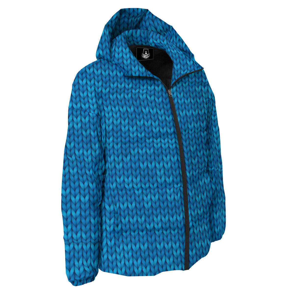 Knitted Blue Print Pattern Down Jacket-grizzshop