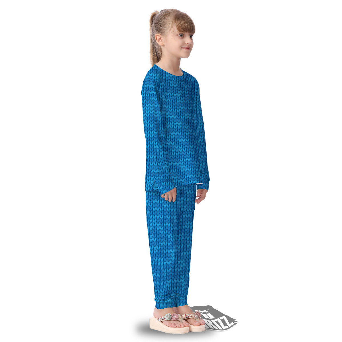 Knitted Blue Print Pattern Kid's Pajamas-grizzshop