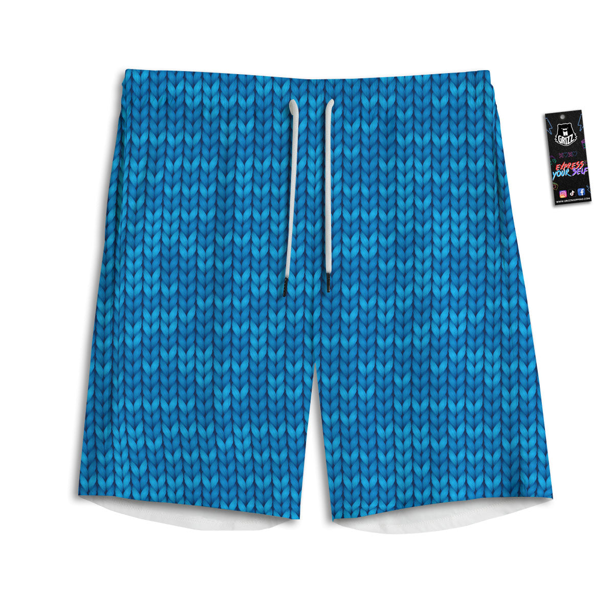 Knitted Blue Print Pattern Men's Athletic Shorts