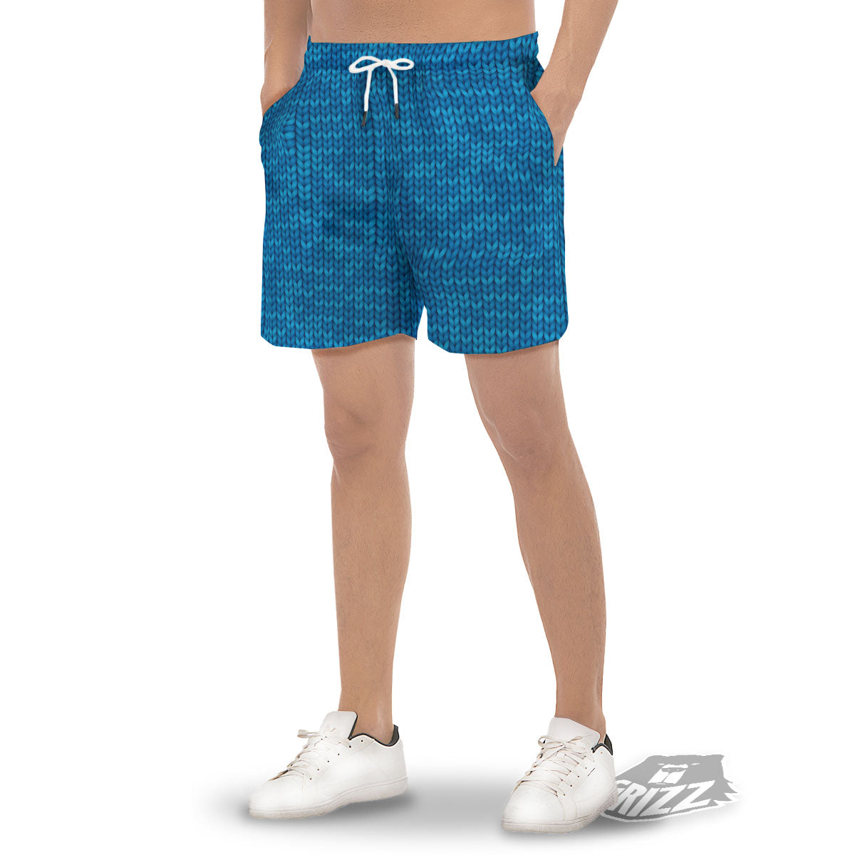 Knitted Blue Print Pattern Men's Gym Shorts-grizzshop