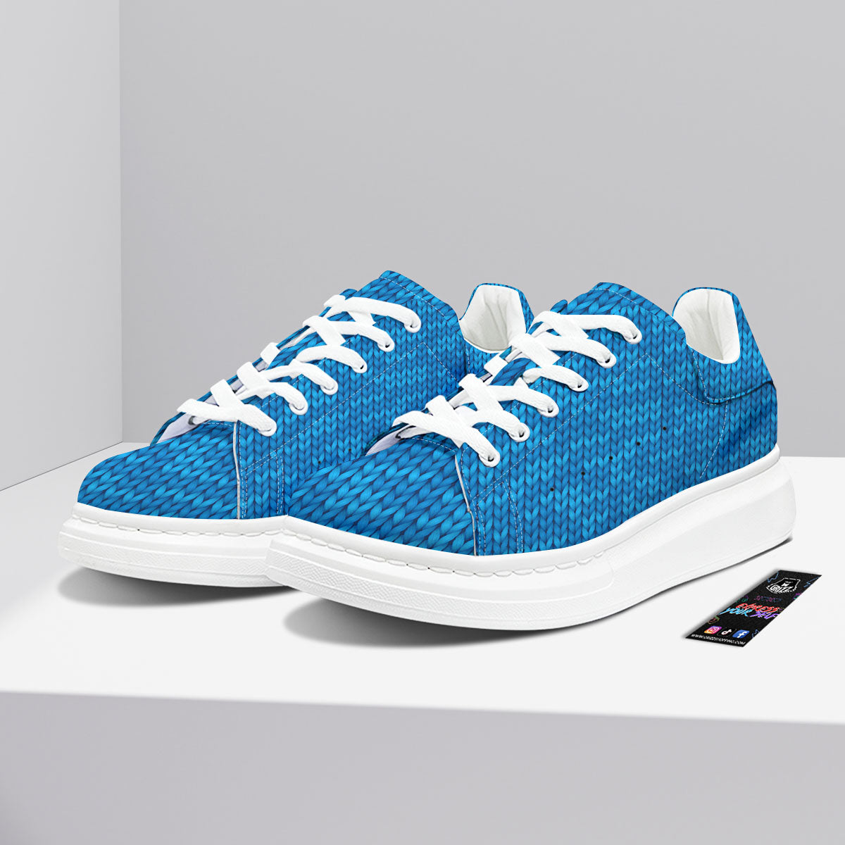 Knitted Blue Print Pattern Platform Shoes-grizzshop