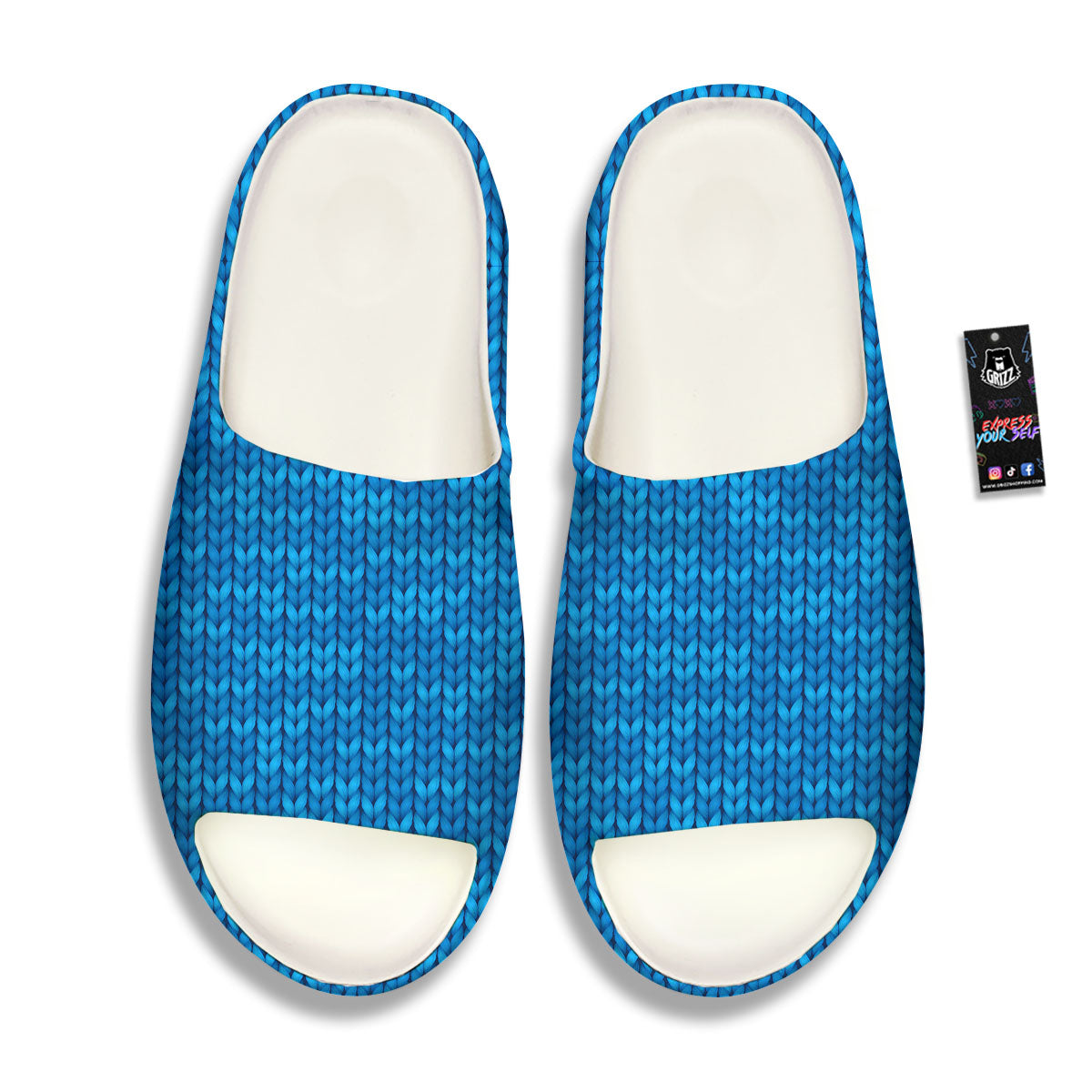 Knitted Blue Print Pattern Sandals-grizzshop