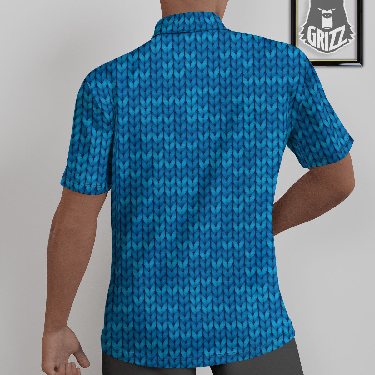 Knitted Blue Print Pattern Untucked Shirts-grizzshop