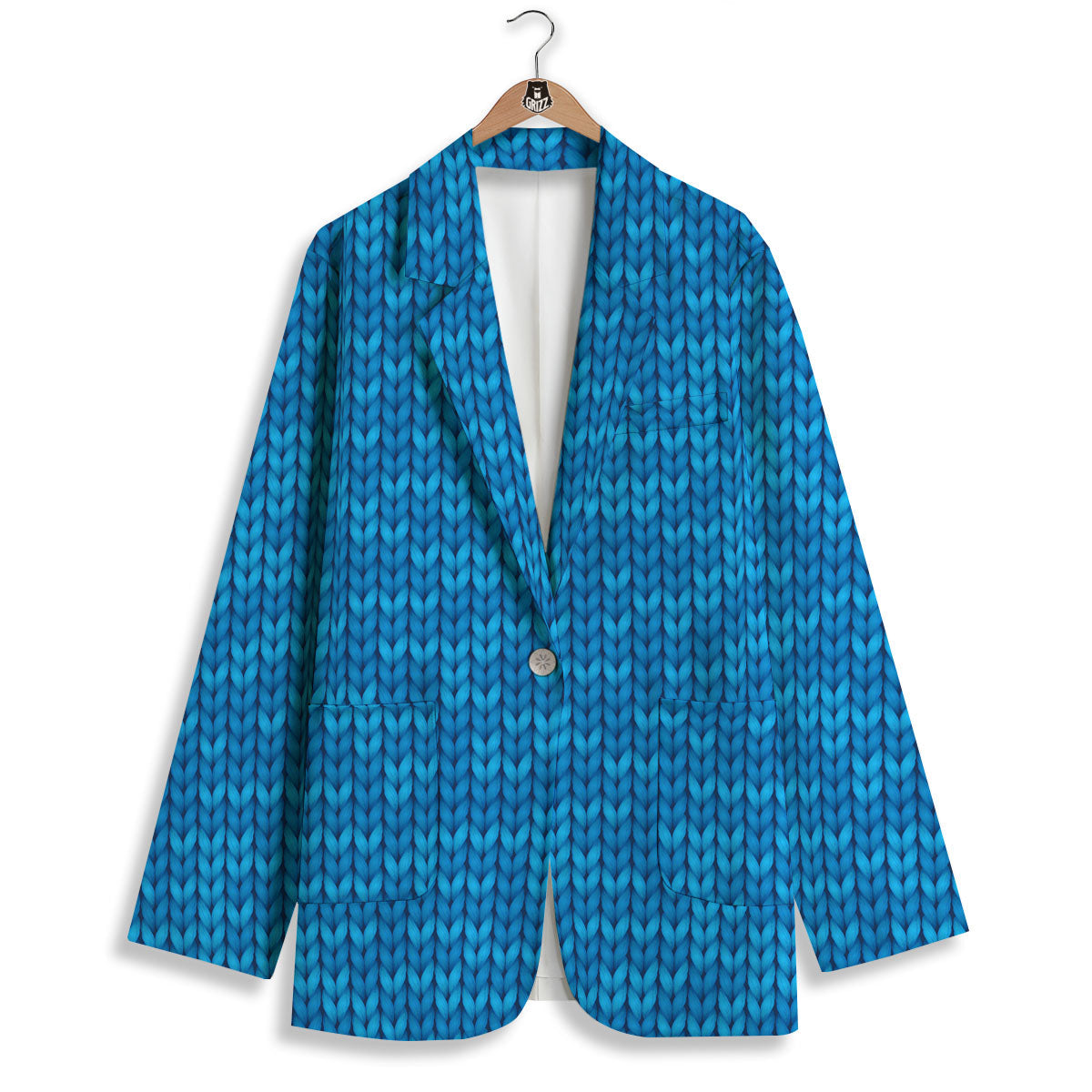 Knitted Blue Print Pattern Women's Blazer-grizzshop
