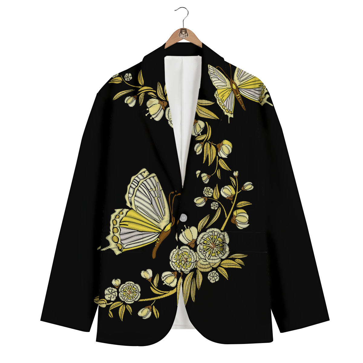 Knitted Butterfly Print Men's Blazer-grizzshop