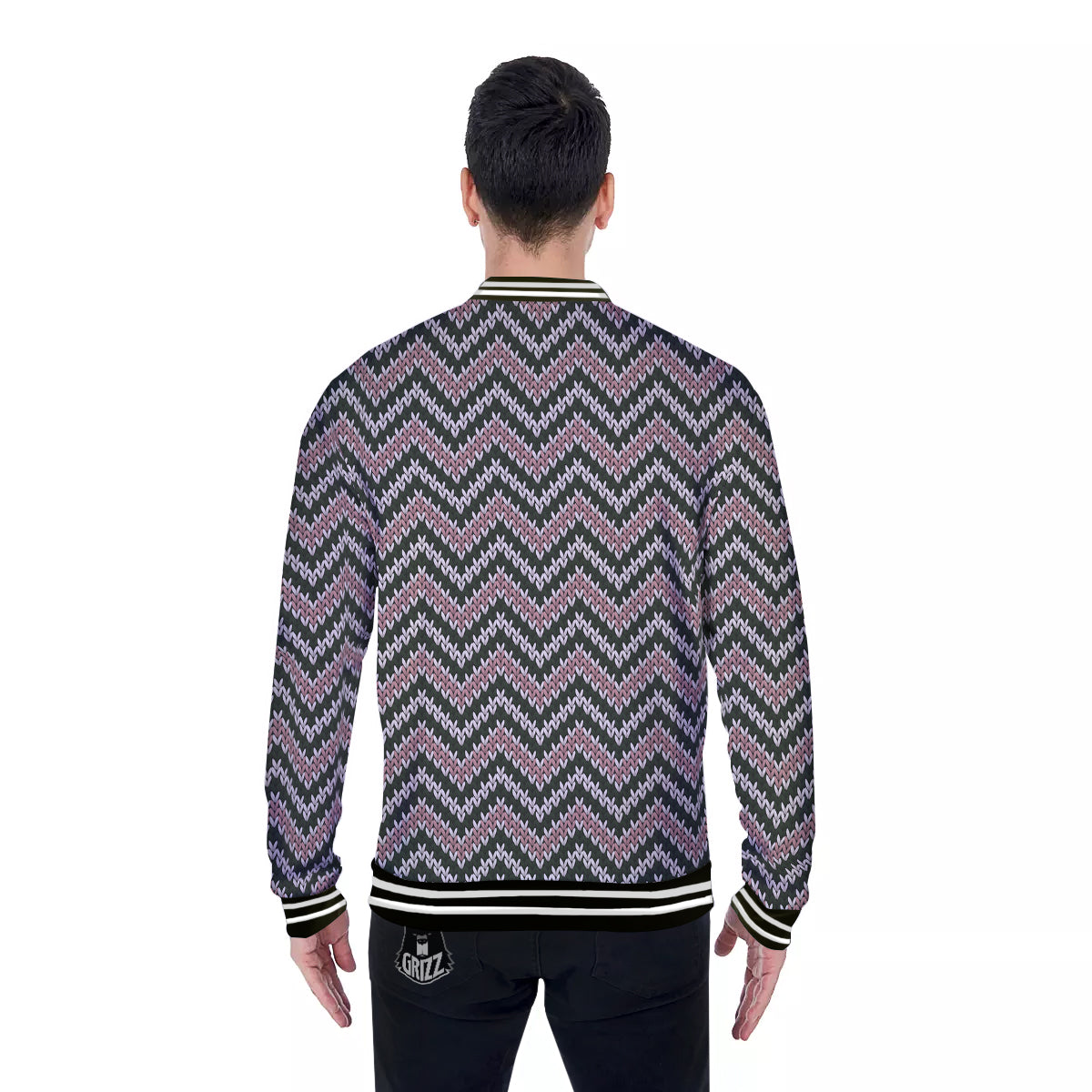 Knitted Chevron Vintage Print Pattern Baseball Jacket-grizzshop