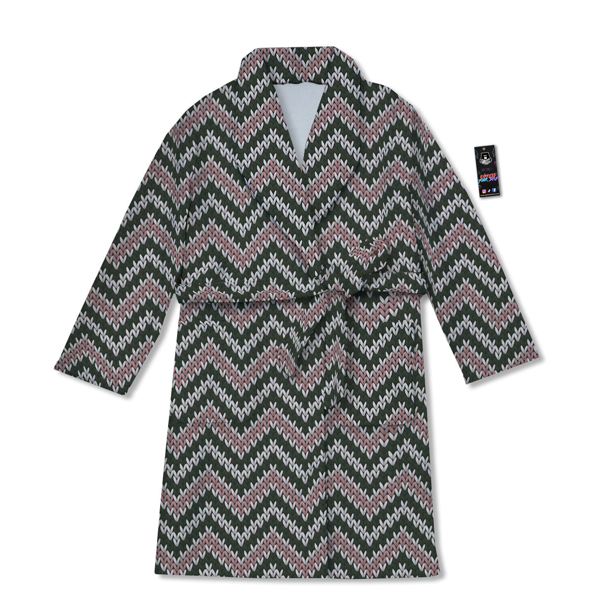 Knitted Chevron Vintage Print Pattern Bathrobe-grizzshop