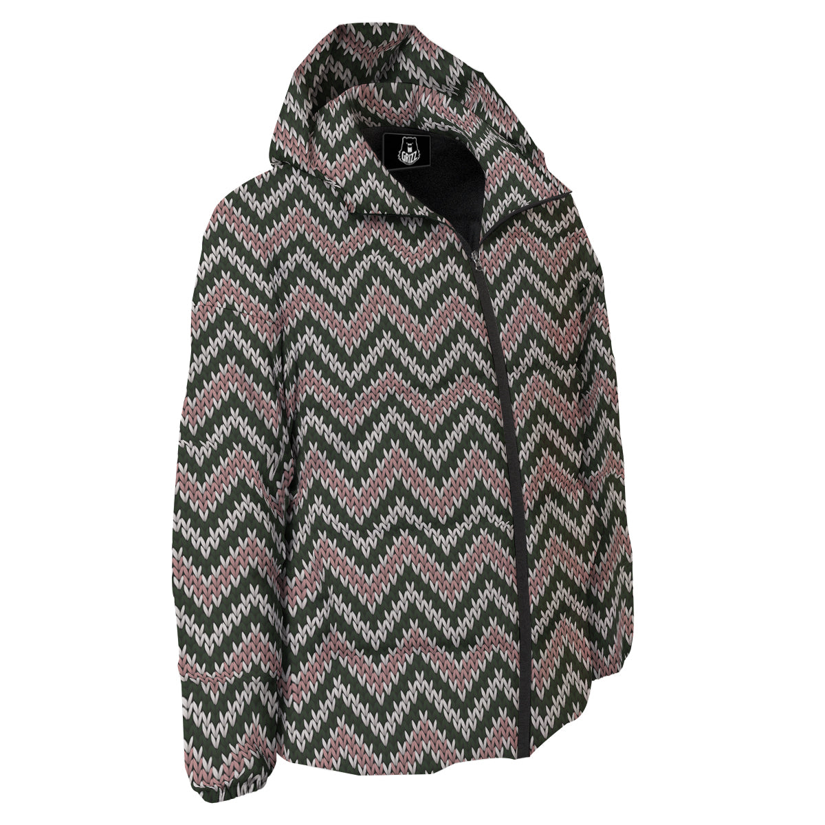 Knitted Chevron Vintage Print Pattern Down Jacket-grizzshop