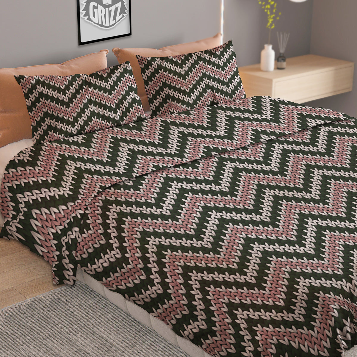 Knitted Chevron Vintage Print Pattern Duvet Cover Bedding Set