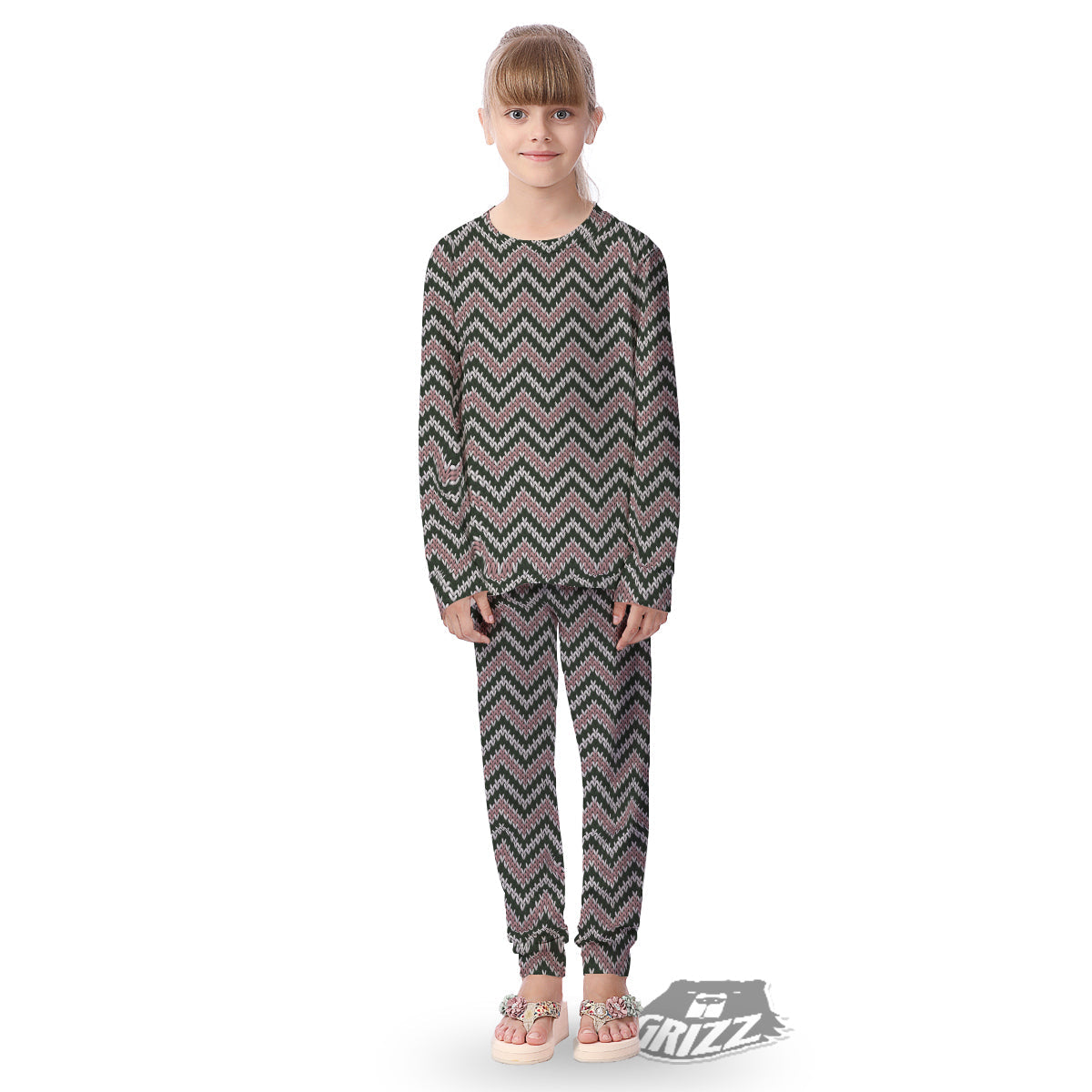 Knitted Chevron Vintage Print Pattern Kid's Pajamas-grizzshop