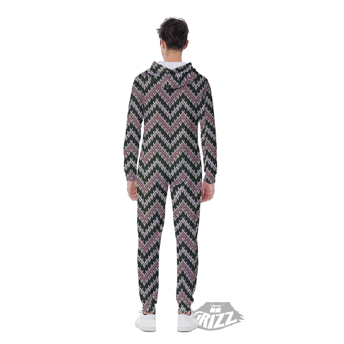 Knitted Chevron Vintage Print Pattern Men's Jumpsuit-grizzshop