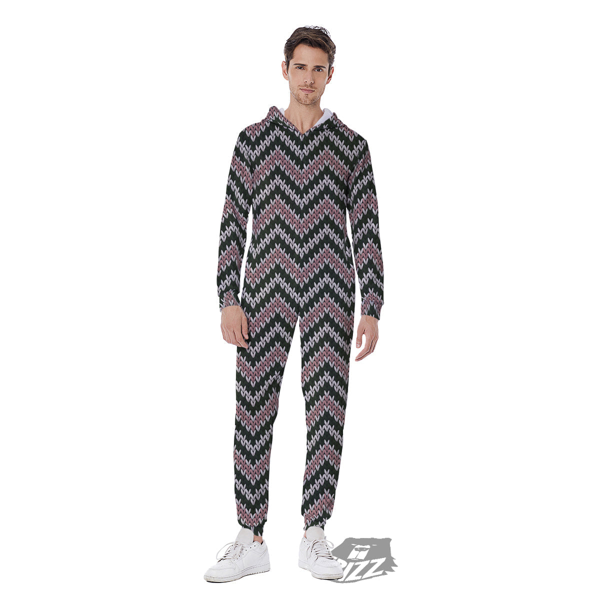 Knitted Chevron Vintage Print Pattern Men's Jumpsuit-grizzshop