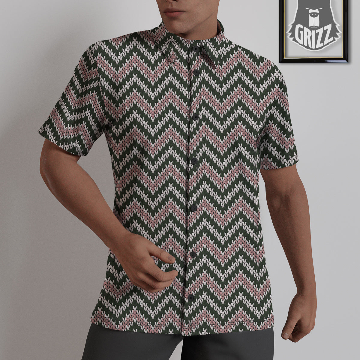 Knitted Chevron Vintage Print Pattern Untucked Shirts-grizzshop