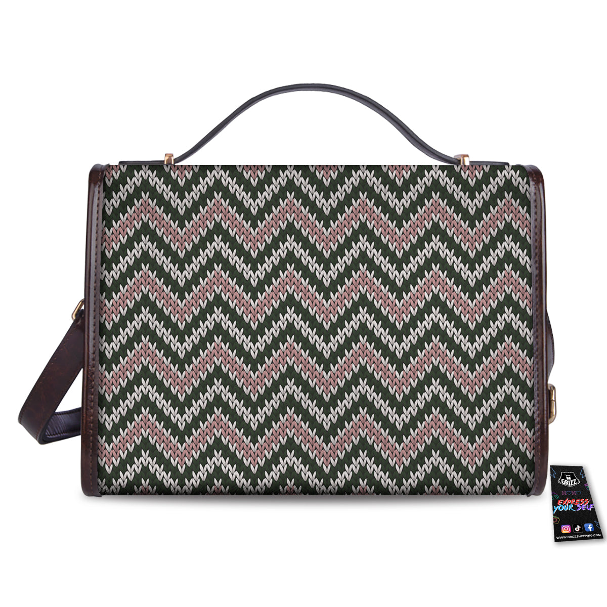 Knitted Chevron Vintage Print Pattern Women's Satchel Bag-grizzshop