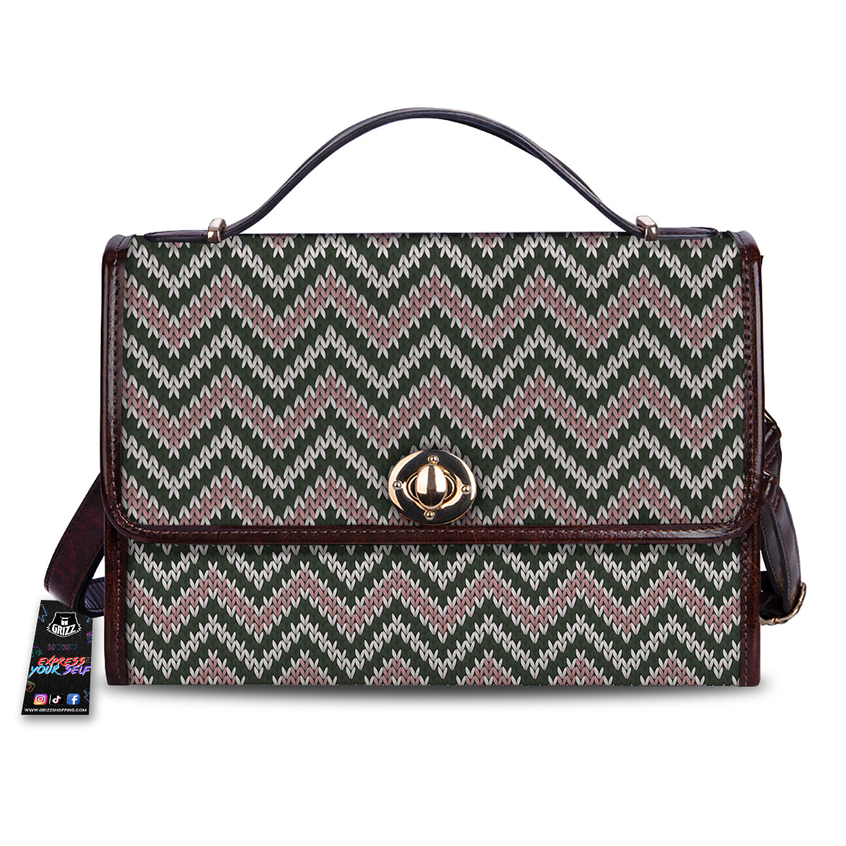 Knitted Chevron Vintage Print Pattern Women's Satchel Bag-grizzshop