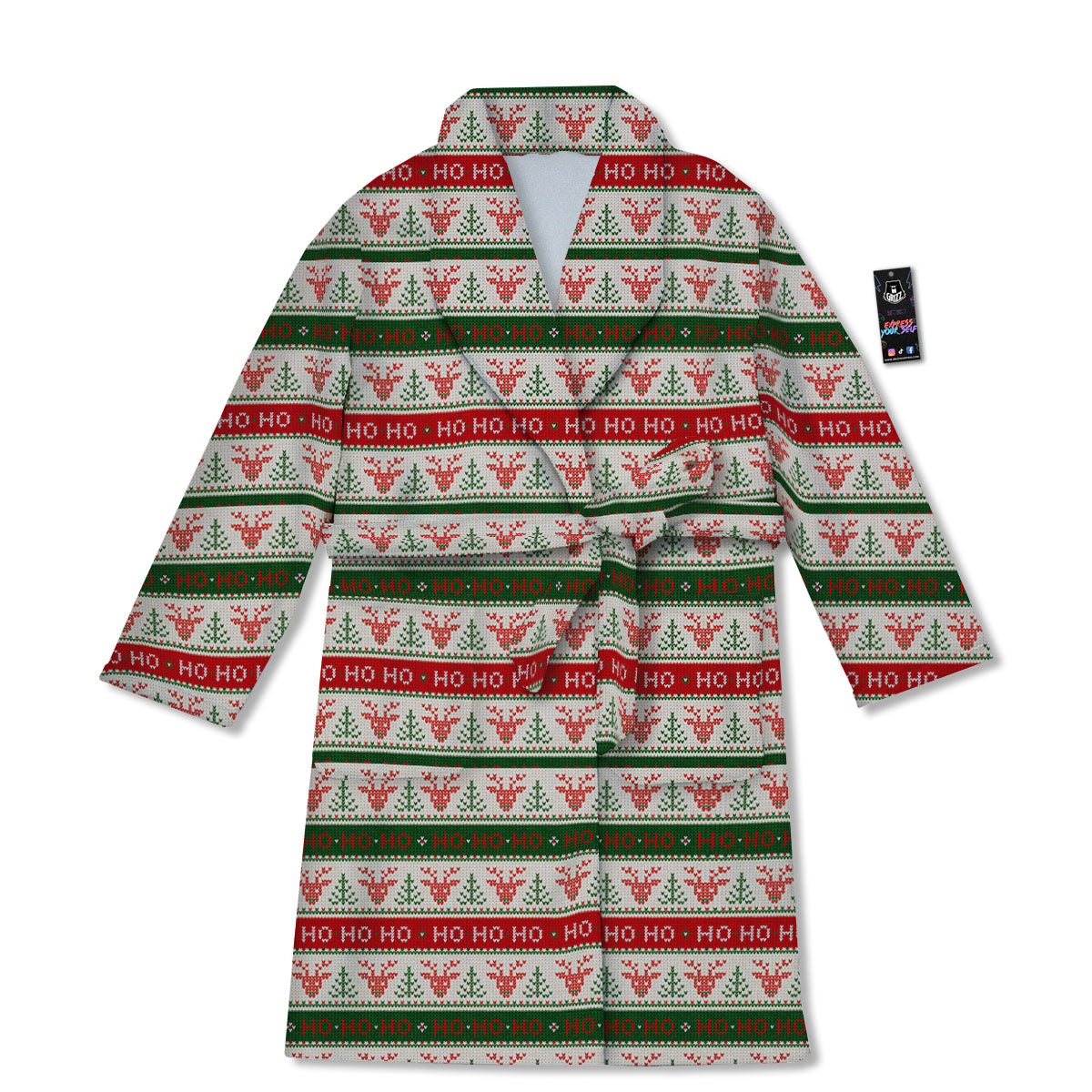 Knitted Christmas Print Pattern Bathrobe-grizzshop