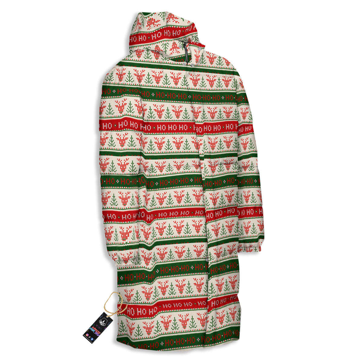Knitted Christmas Print Pattern Long Down Jacket-grizzshop