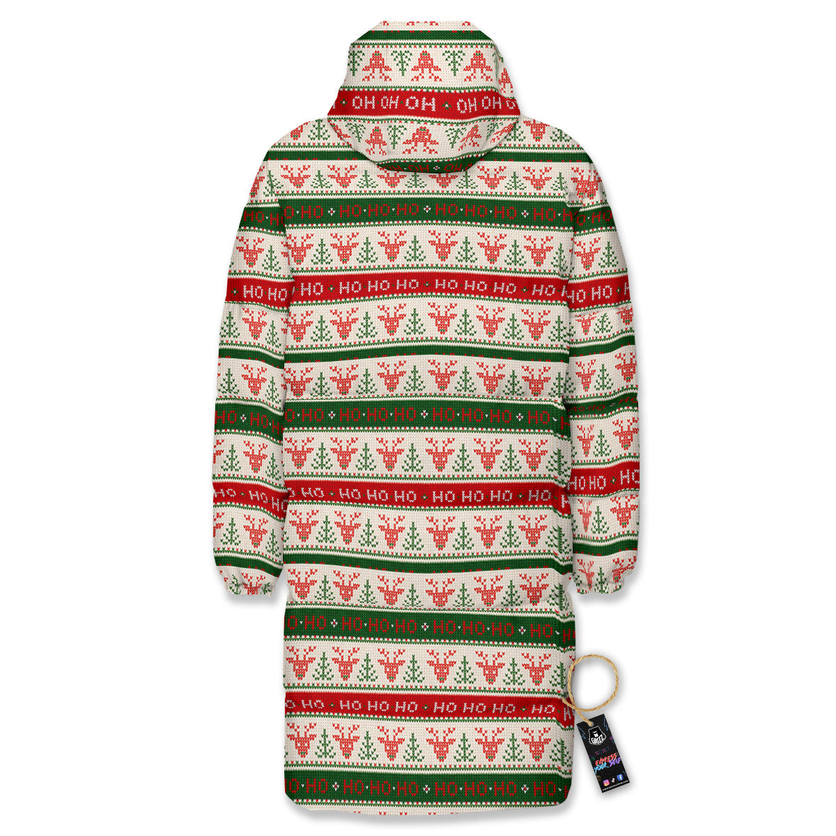Knitted Christmas Print Pattern Long Down Jacket-grizzshop