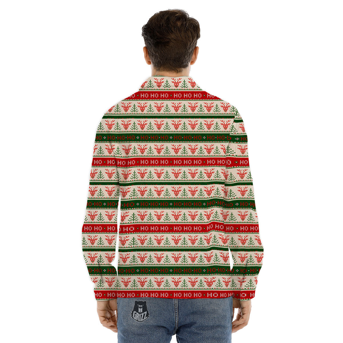 Knitted Christmas Print Pattern Men's Dress Shirts-grizzshop
