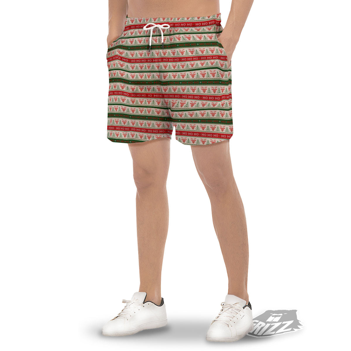 Knitted Christmas Print Pattern Men's Gym Shorts-grizzshop