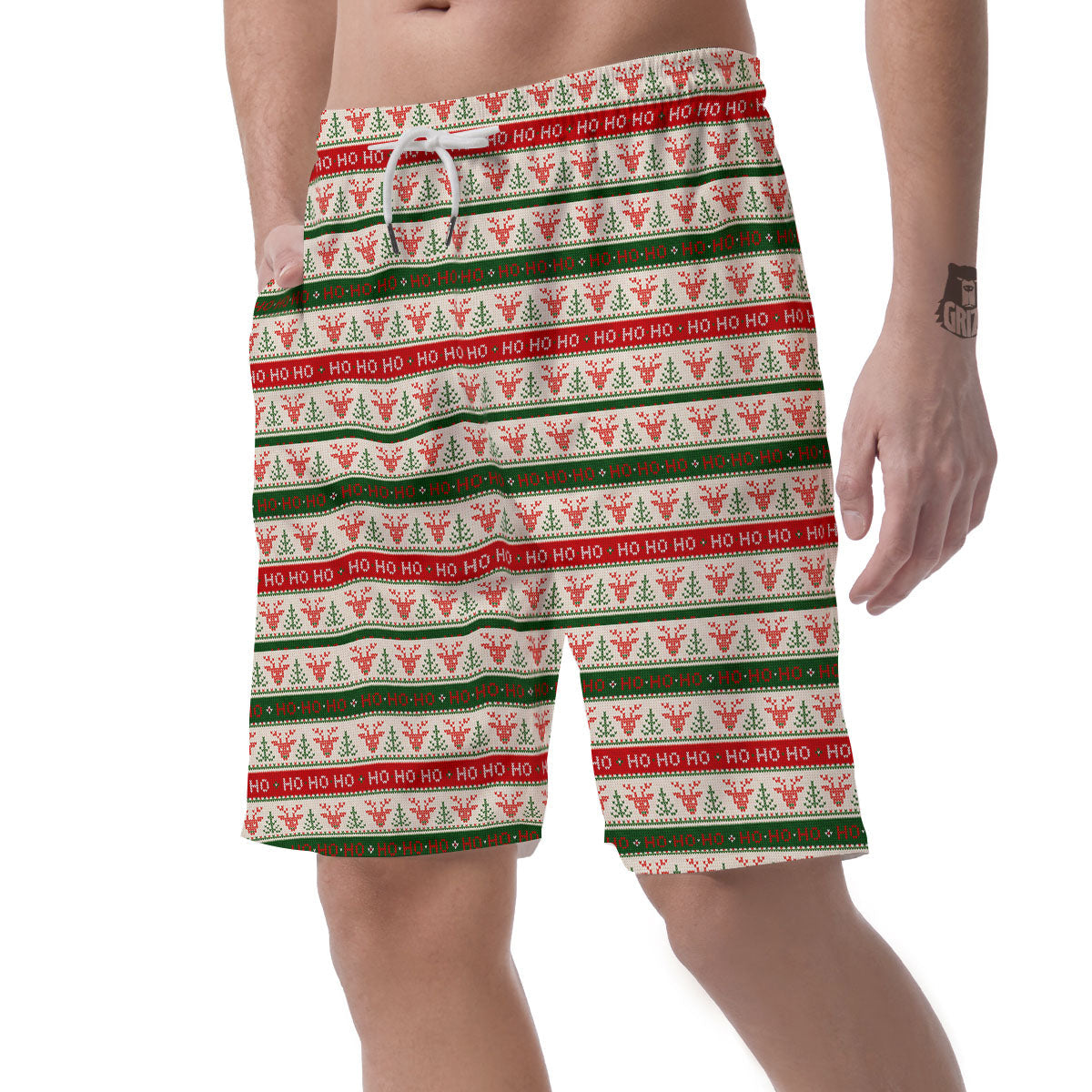 Knitted Christmas Print Pattern Men's Shorts-grizzshop